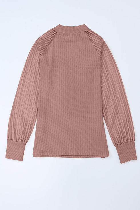Striped Sheer Ribbed Mesh Long Sleeve Crew Neck Top
